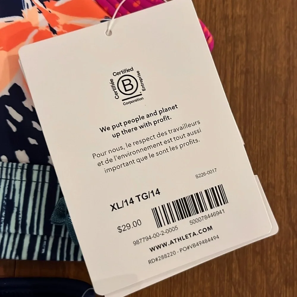 NWT Athleta Girl Paradise Splash Bikini top with matching bottoms Size XL/14.